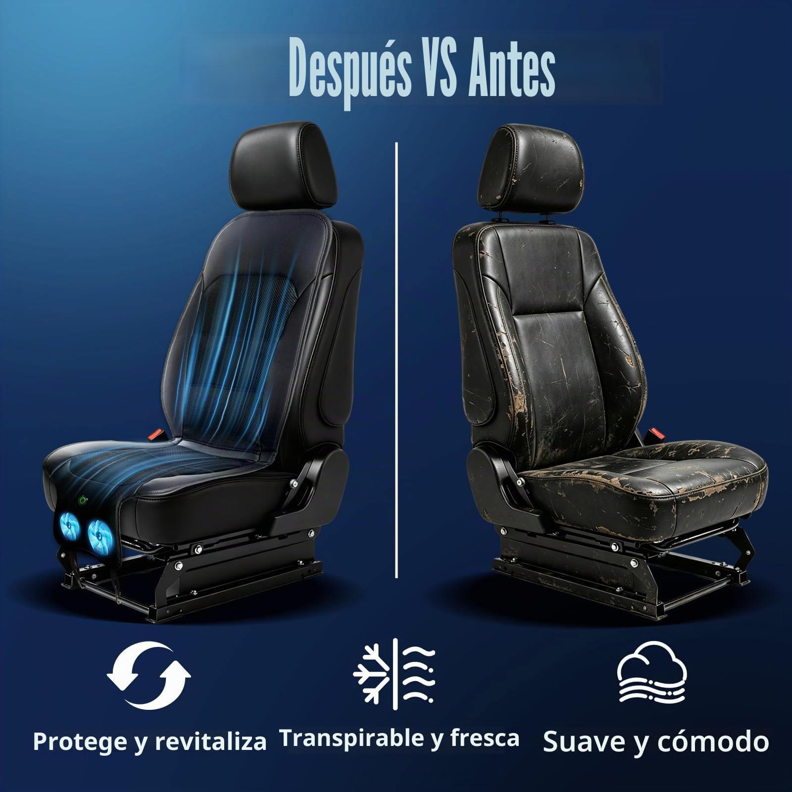 Funda de asiento de coche de refrigeración mejorada, cojín de asiento delantero de 12 V y 3 velocidades con 2 ventiladores turbo, ajuste universal para verano, coche, SUV, camión, oficina en