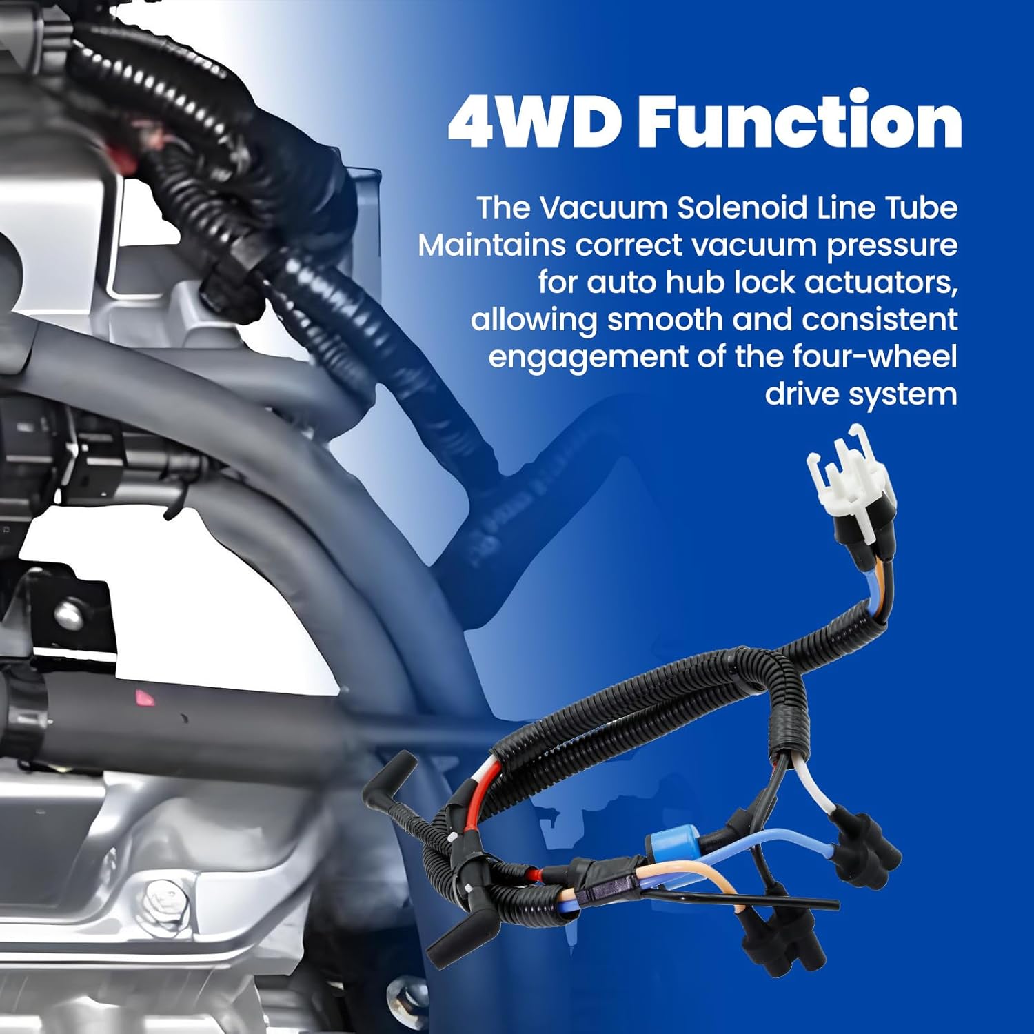 Upper Vacuum Solenoid Line Tube Auto Lock Hub with Check Valve Assembly Fit For Ford F-150 1999-2003 F-150 Heritage 2004 F-250 1999 4WD, Actuator Vacuum Line Replace XL3Z3A788AA XL3Z-3A788-AA