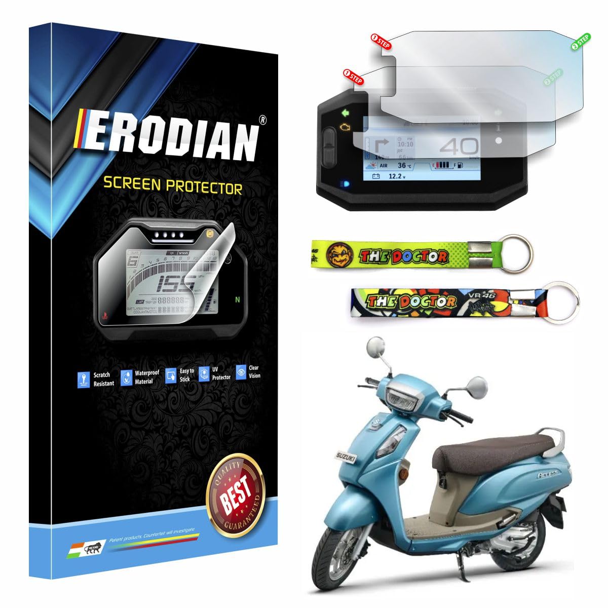 ERODIAN Meter Display Screen Protector, Meter Guard For Suzuki Access 125 Ride Connect TFT Edition (2025+) Bikes | Scratch Resistant | HD Clear Vision (1-Free Random 6 inch Keychain) (Pack of 2)-image-49