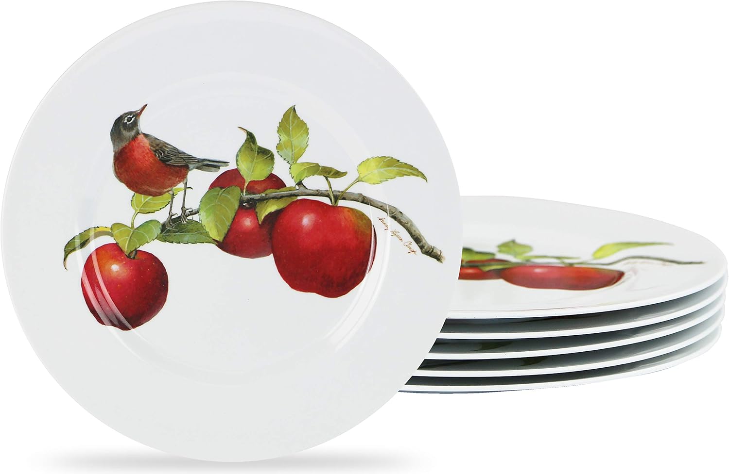 Calypso Basics Melamine Salad Plates Set of 6, 8.5 Inch, BPA-Free, Non-Toxic, Break-Resistant, Dishwasher Safe, Plates for Indoor & Outdoor Use, Harvest Apples by Reston Lloyd