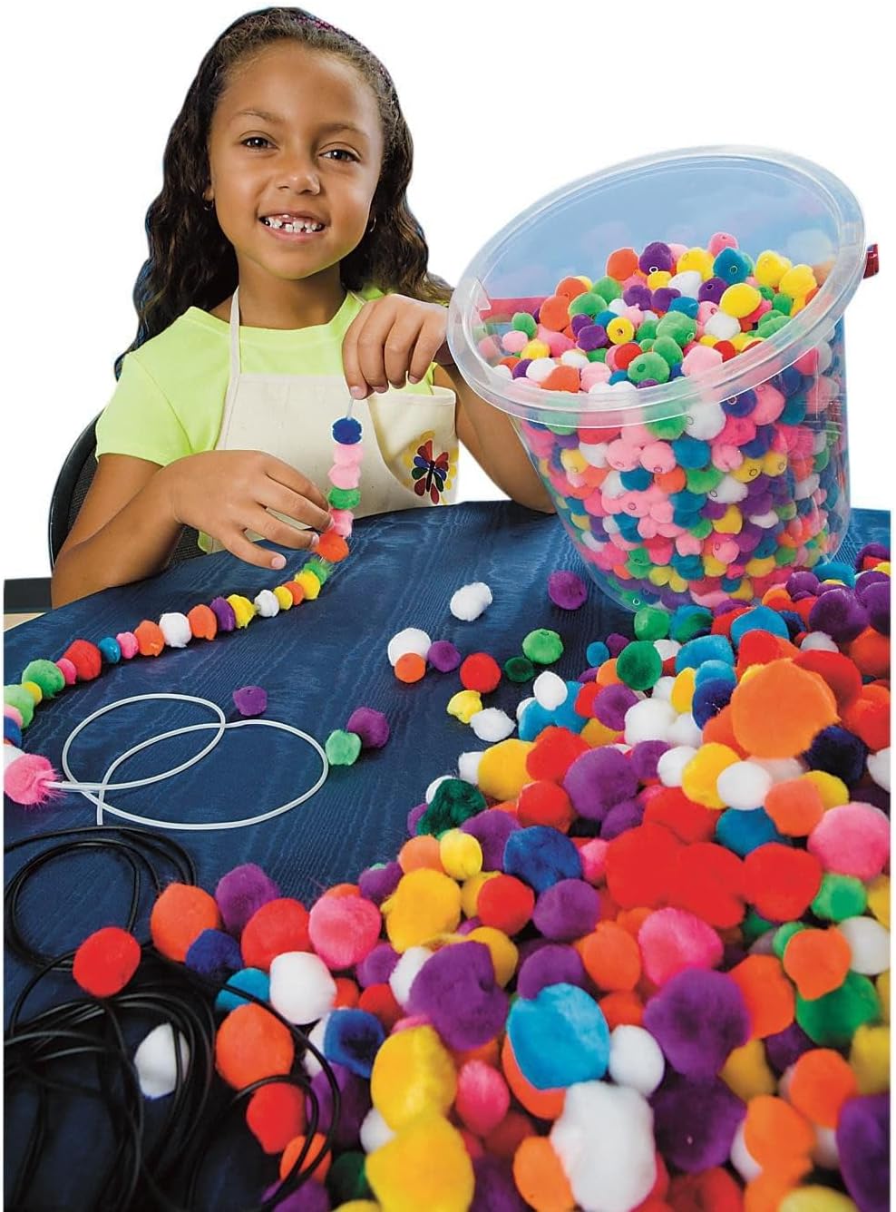 Color Splash! Bucket of Pom Pom Beads, for Stringing, Assorted Sizes & Colors