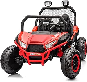 Hikiddo Kids UTV 2 Seater, 24V 4WD Ride-On Toy Car for Big Kids with Remote Control, 2WD/4WD Switchable, 4 * 200W Motors - Dark Red