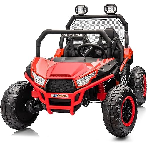 Kids UTV 2 Seater, 24V 4WD Ride-On Toy Car for Big Kids with Remote Control, 2WD/4WD Switchable, 4 * 200W Motors - Dark Red