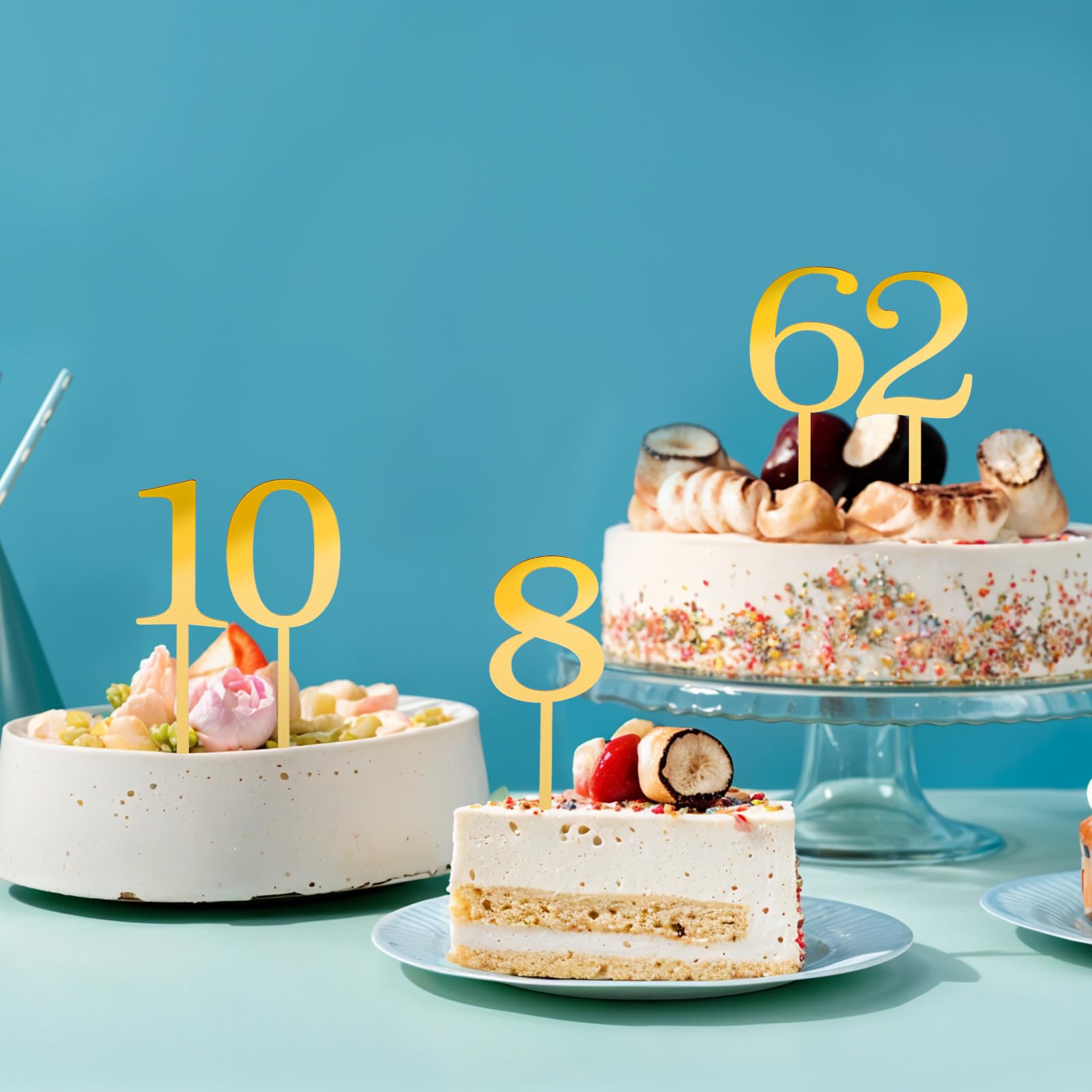 Tyqour 20 stuks gouden acrylcijfers 0-9 verjaardag gouden taartdecoratie taarttoppers verjaardag acryl Happy Birthday taartdecoratie taarttopper voor feest, bruiloft