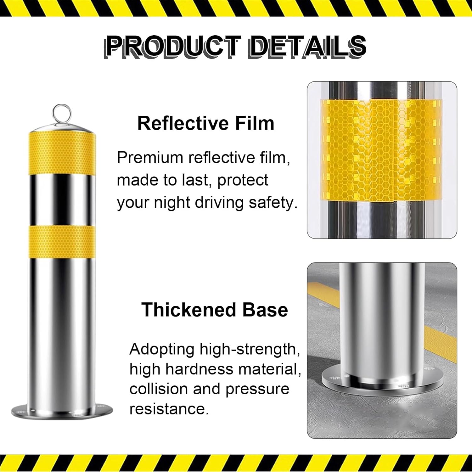 反射イエロースチール製安全ボラード、ボルト付き頑丈安全ボラード、交通規制用ボラード、4.5x21.6インチ