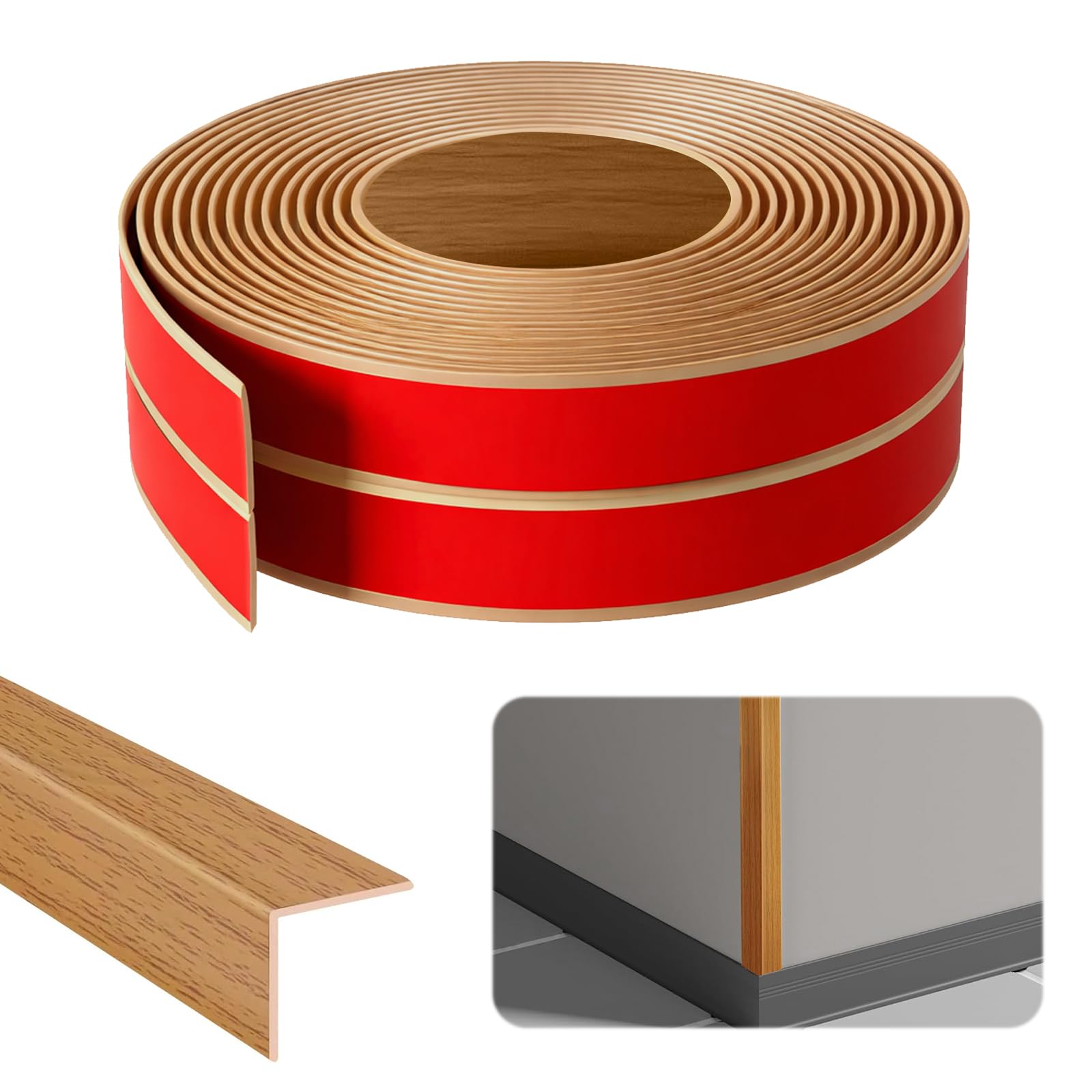 Wandleisten Selbstklebend, 3cm x 3cm x 8m Winkelleiste Selbstklebend, PVC Flexible Weichsockelleiste Kantenschutz, Eckleiste für Türen, Fenster, Wände (Gelbe Eichenmaserung)