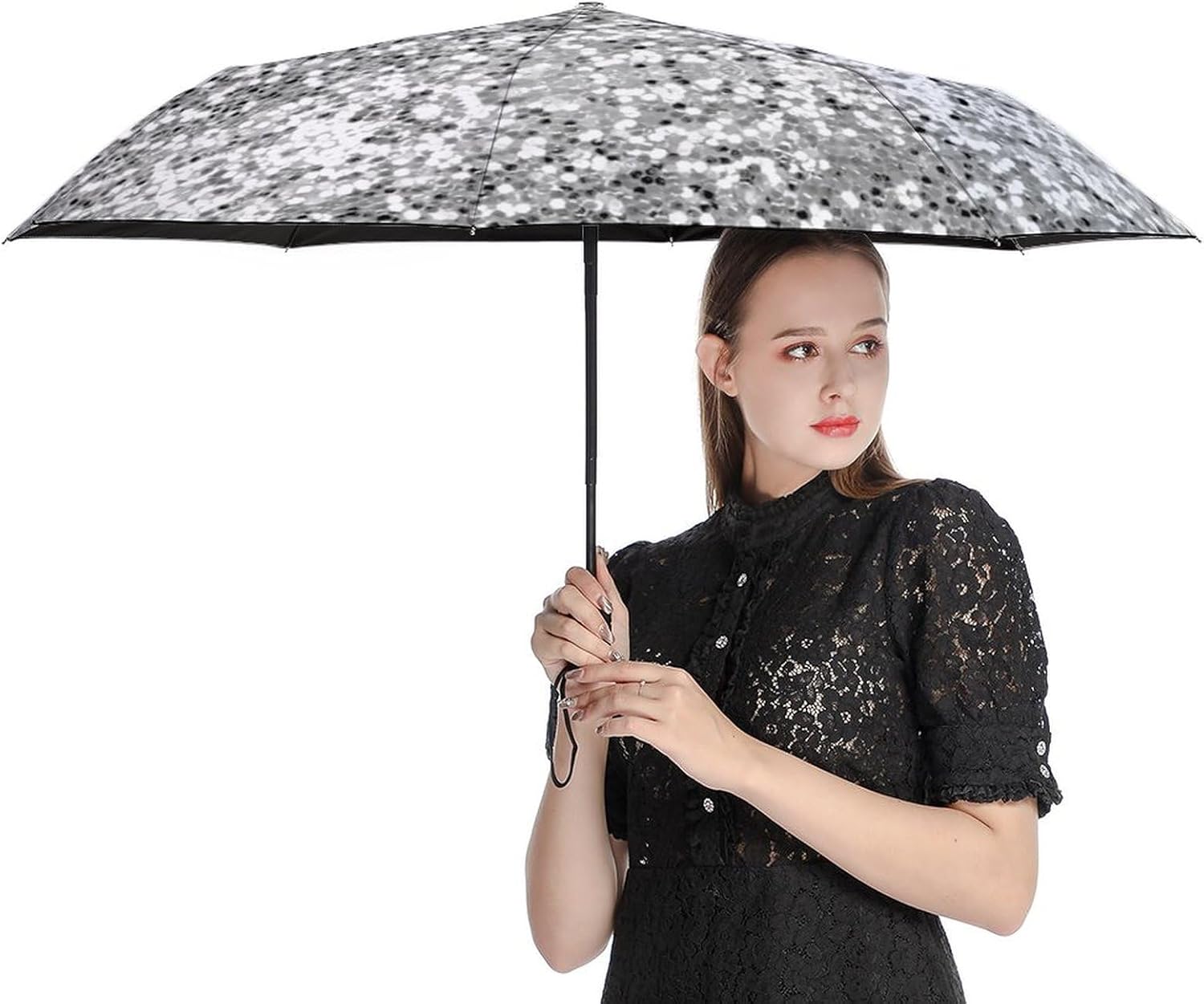 Silver Glitter Sparkles Travel Umbrella Compact, Automatic Umbrellas for Rain, Umbrellas for Rain Windproof