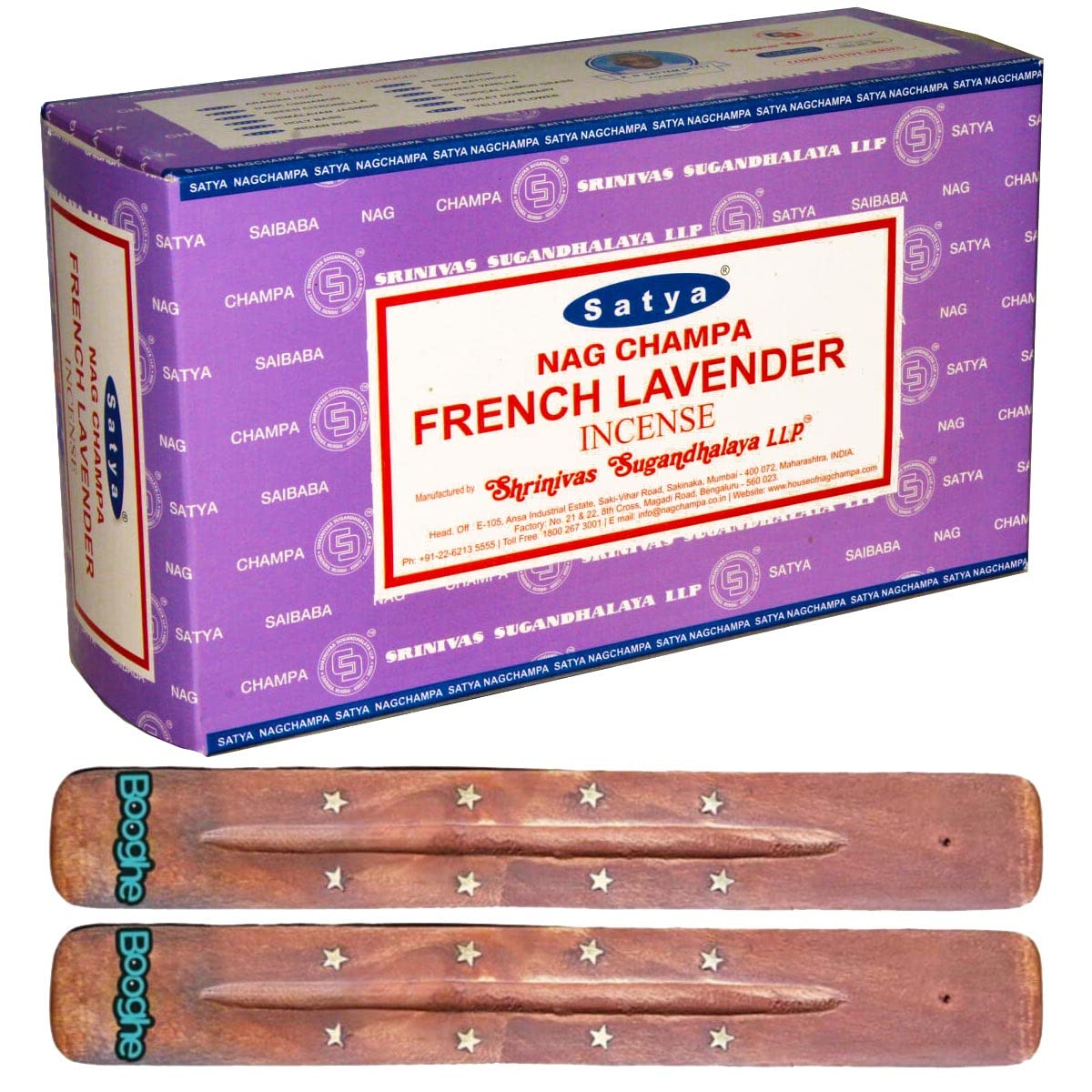 Booghe Incense Satya Nag Champa Sticks | X12 Pack | With 2 Sticks Holder (Lavender)