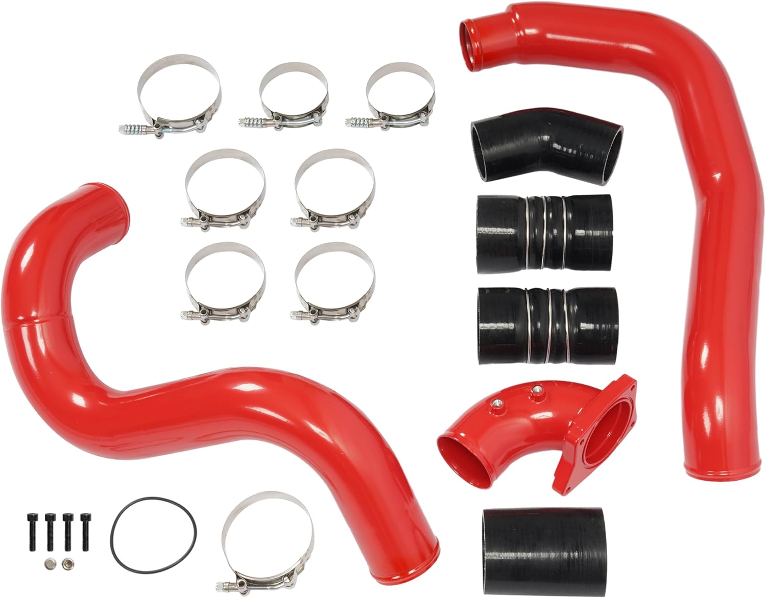 Intercooler Pipe Air Intake Elbow Compatible with 2003-2007 Ford F-250 F-350 F-450 F-550 Excursion Super Duty 6.0L 363ci OHV V8 Diesel Turbo Aluminium Stainless Steel Rubber Red