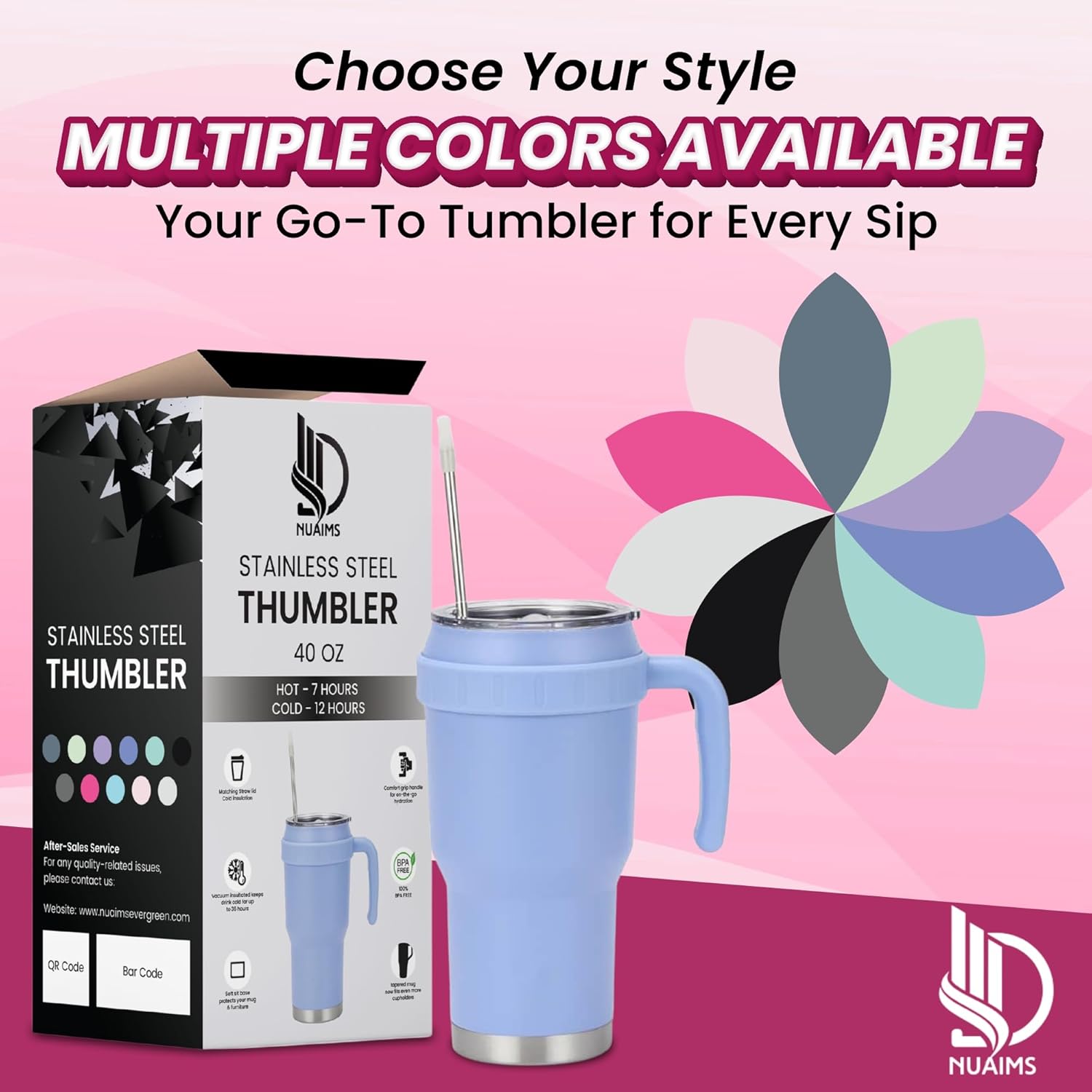 40 Oz Tumbler with Handle & Straw Lid, Insulated Stainless Steel Vacuum Flask, Double Wall Thermal Car Cup for Hot & Cold Drinks, Leak Proof, BPA Free - Image 8