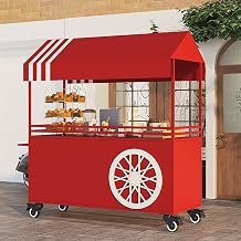Portable Food Cart with Canopy, Mobile Vendor Display Stand with Lockable Wheels, Multipurpose Vending Cart for Market, Street Food, EventsRed,120cm/47.2in