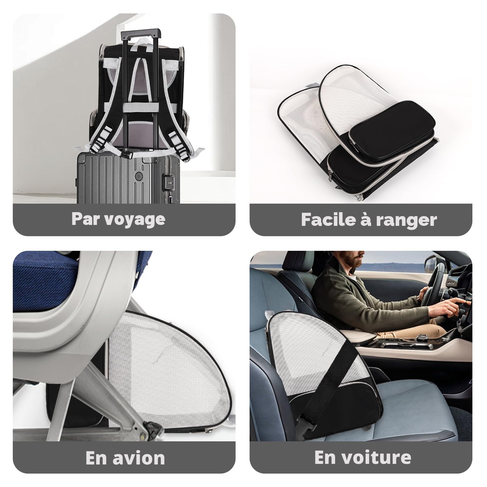 Sac à dos de transport pour chat, sac de transport pour animaux approuvé par les compagnies aériennes pour petit chien, chat, chiot, lapin, design en maille ventilée pour sac de randonnée, camping et