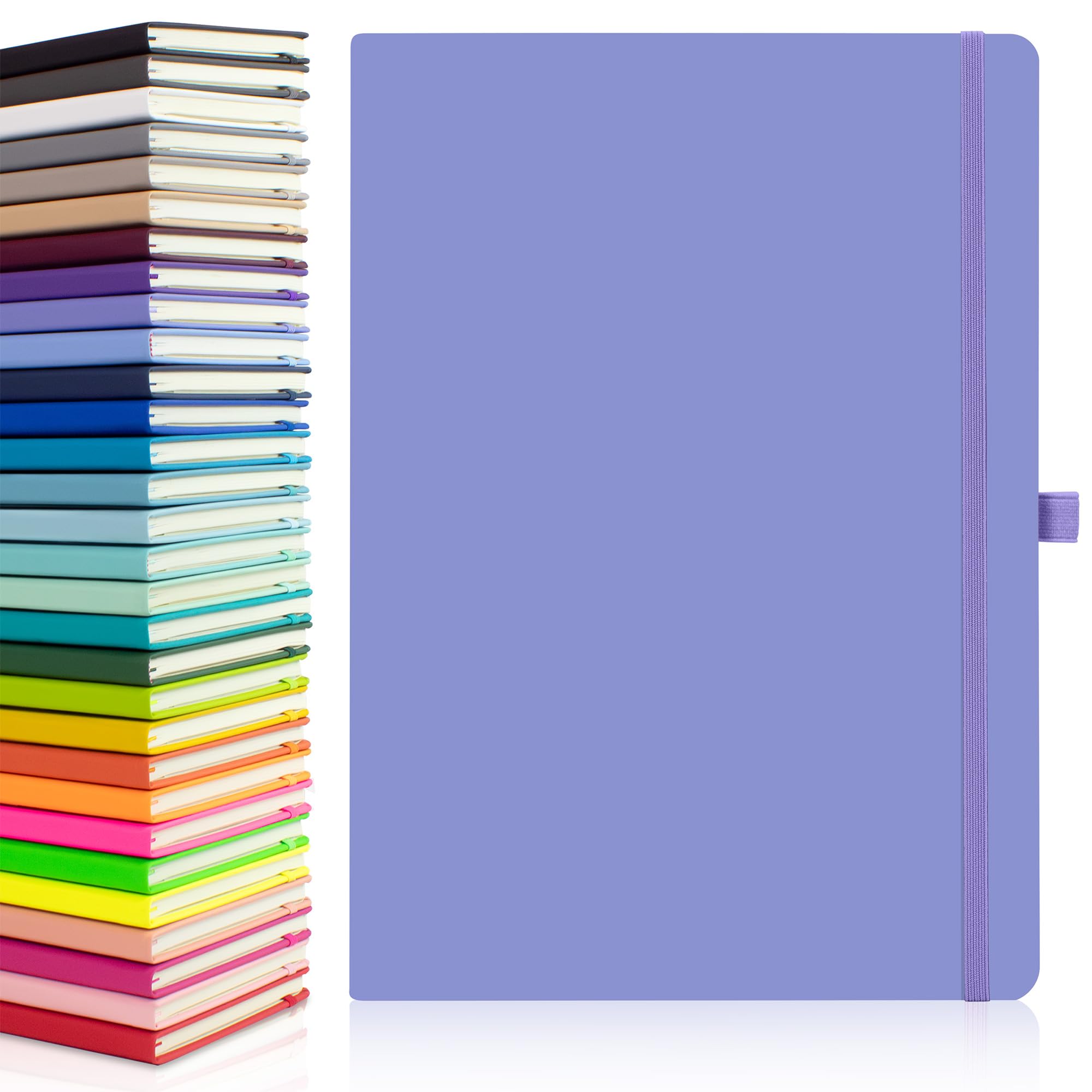20 x Bulk Pack of Notes London Eco A4 Notebook with Lined Pages, Pen Loop, Ribbon, Date Marks and Paper Pocket, Medium Hardback Journal, Note, sustainably sourced Paper (Pastel Purple) โ image 1