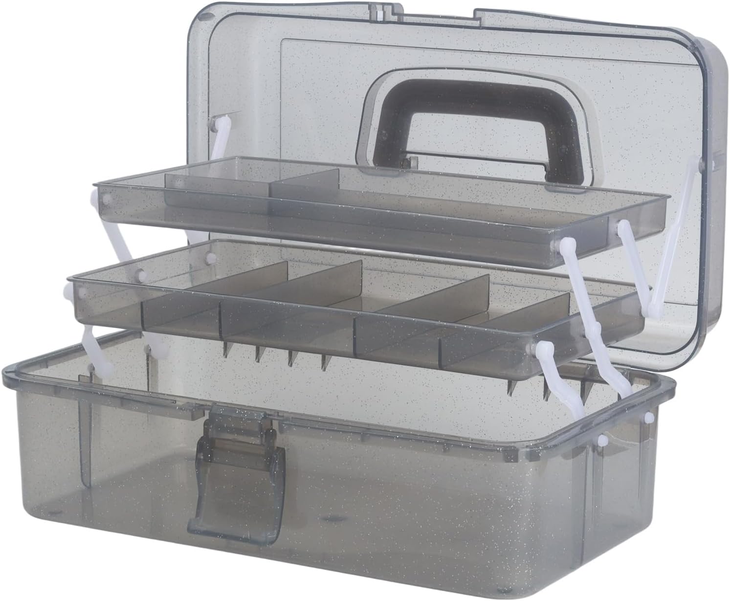 AnRui First Aid Transparent Bin, Quick Access Lid Flap and Carrying Handle, 3-Tier Storage Box for Medicine, Beauty Ornaments, Hair Nail Accessories, Cosmetic Case, Sewing Box Organizer (Pink)