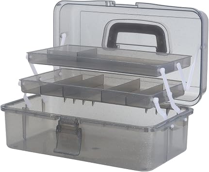 AnRui First Aid Transparent Bin, Quick Access Lid Flap and Carrying Handle, 3-Tier Storage Box for Medicine, Beauty Ornaments, Hair Nail Accessories, Cosmetic Case, Sewing Box Organizer Gray
