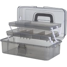AnRui First Aid Transparent Bin, Quick Access Lid Flap and Carrying Handle, 3-Tier Storage Box for Medicine, Beauty Ornaments, Hair Nail Accessories, Cosmetic Case, Sewing Box Organizer Gray