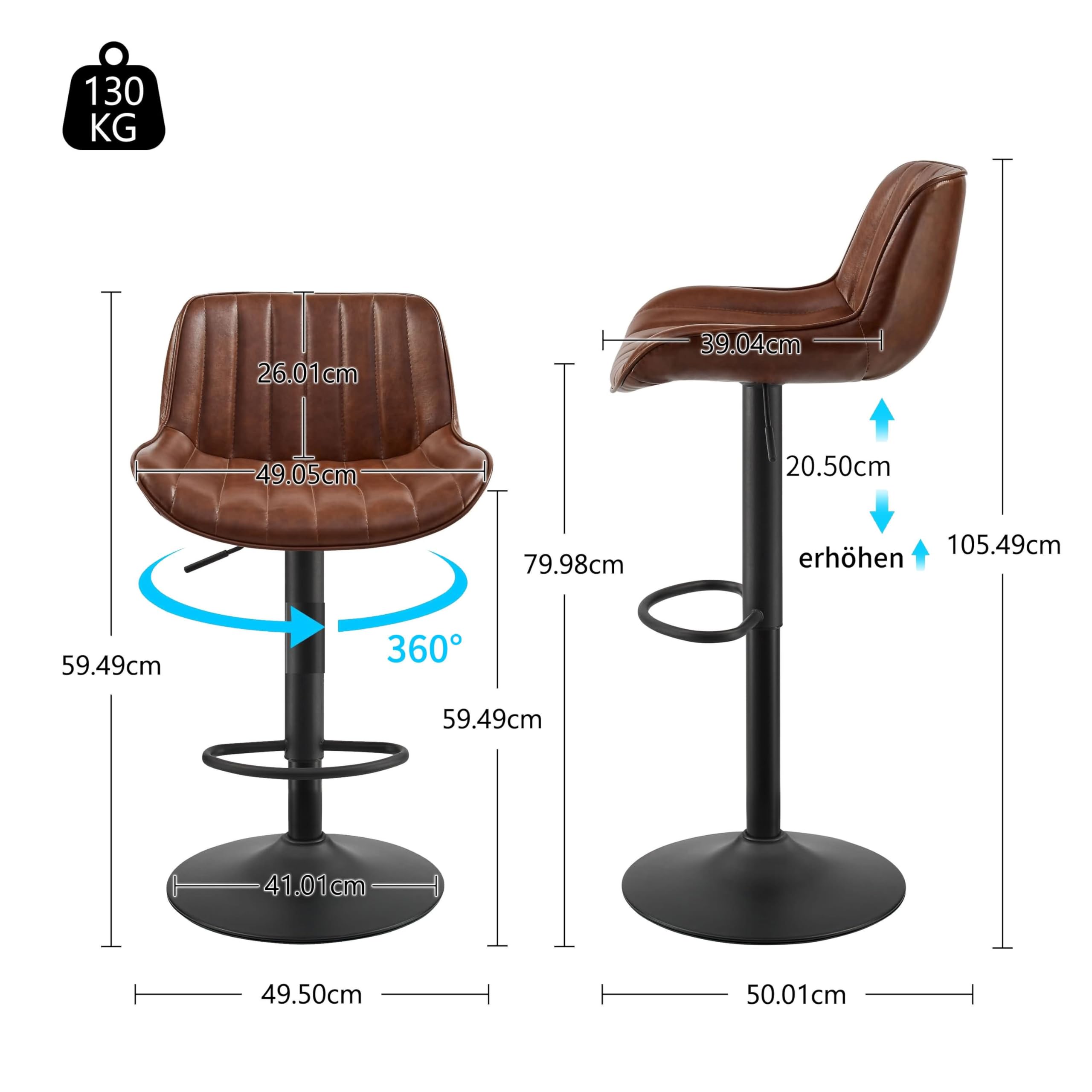 SONGMICS Sgabello da Bar, Set di 2 Sedie da Cucina, Sedia da Bar con