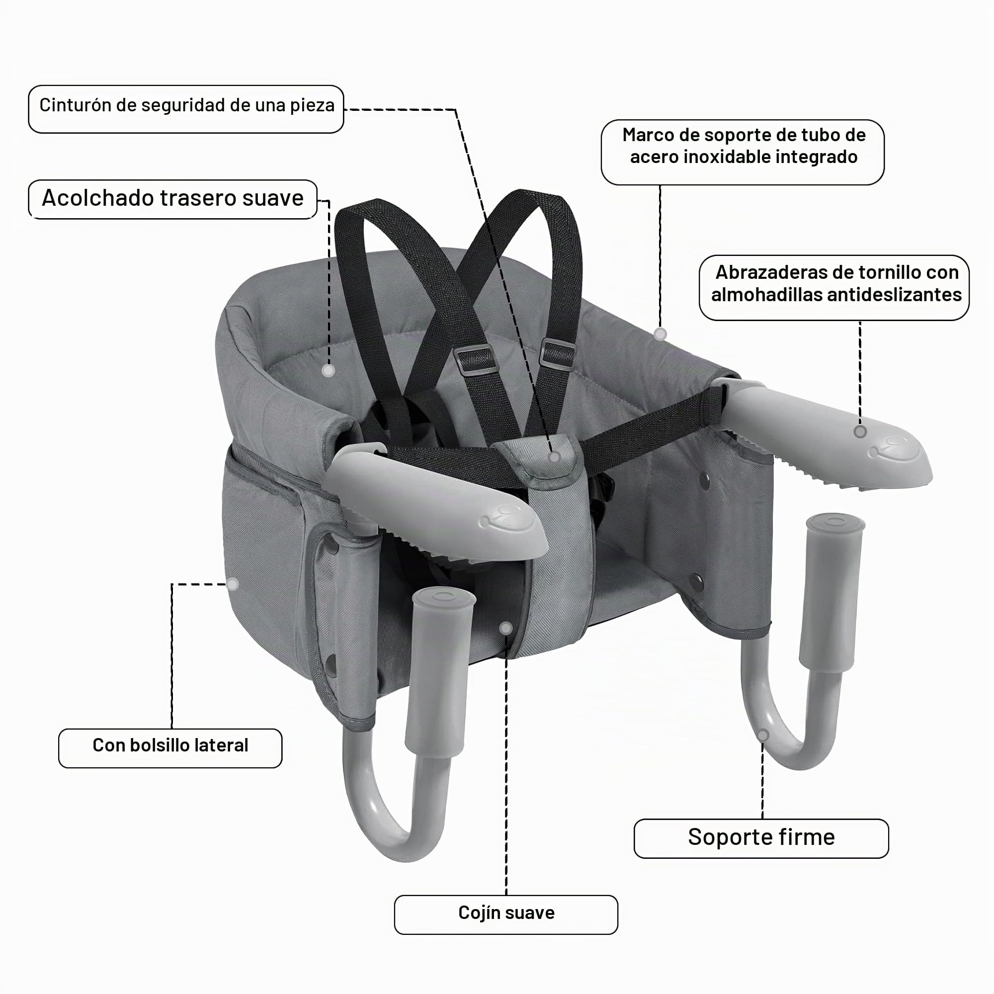 Silla Alta para Bebé, Bebe Asiento de Mesa Portátil con Bolsa de Transporte, Elevador de Silla para Mesa, Seguridad Silla Plegable, Ideal para Hogar y Viajar.