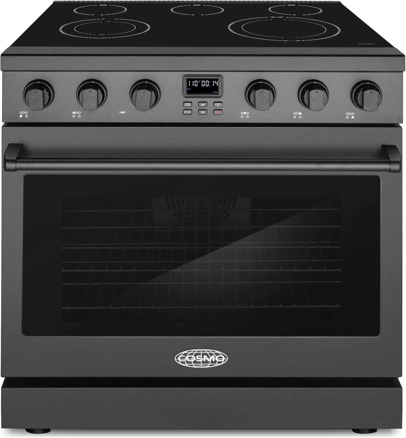 COSMO COS-ERC365KBD-BK 36 in. Haven Collection 6.1 cu. ft. Electric Ceramic Glass Range, 5 Burner Elements, Convection Oven, Matte Black