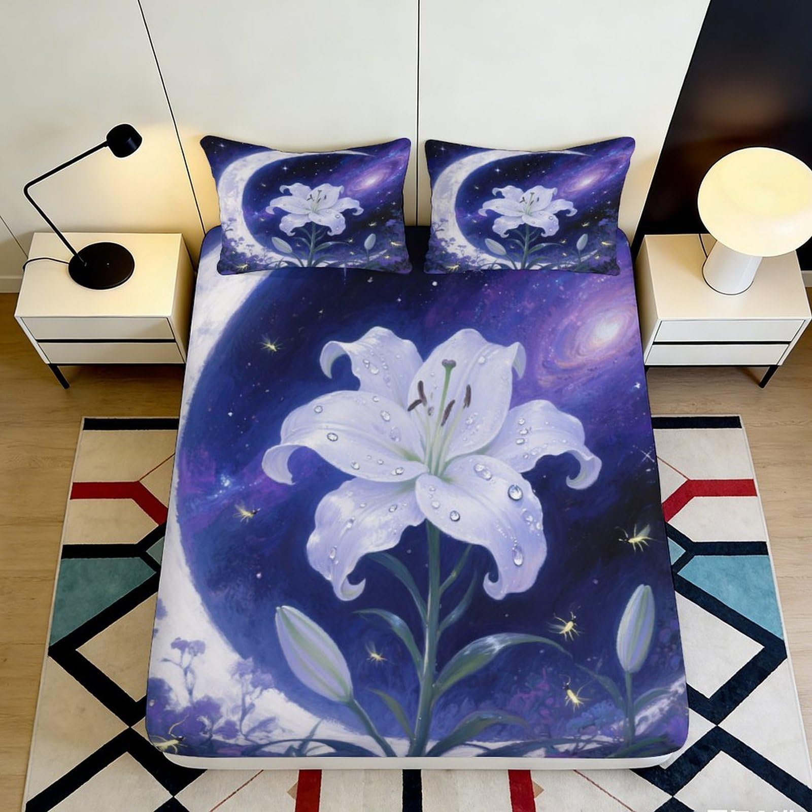 3D Printed Galaxy Starry Sky Fitted Sheet Microfiber Soft Floral Cosmic Nebula Mattress Cover for Bedroom Decor 140x200x25cm