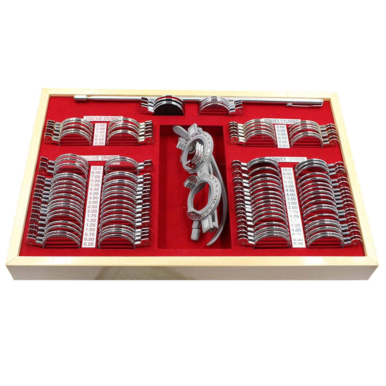 Genérico Kit De 104 Lentes De Prueba Ópticas, Caja De Kit De Optometría con Montura Metálica Precisa, Equipo De Optometría Profesional, Montura De Prueba For Ópticos
