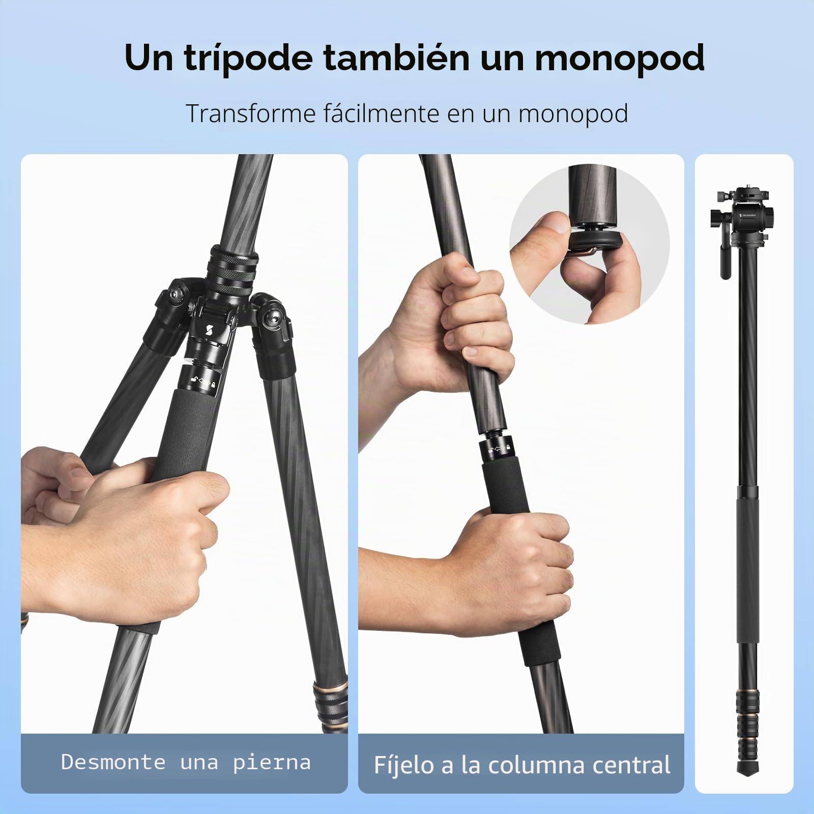 SMALLRIG CT150 Kit de Trípode de Viaje para Video, con Cabezal de Video con Giro e Inclinación, Placa QR para Arca, Giro de 360° e Inclinación de 90°/-70°, Carga Máxima de 3 kg/6,6 lb para DSLR - 4937