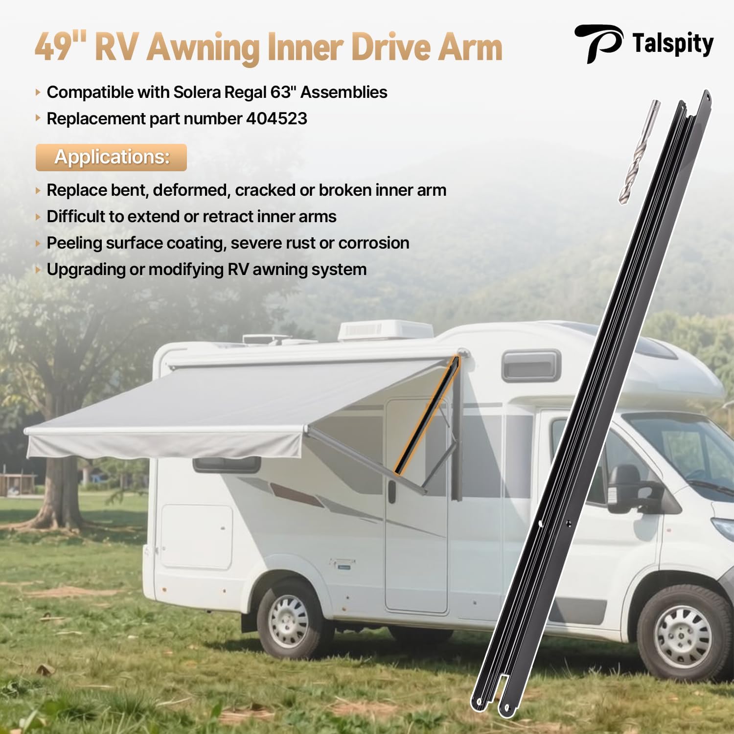 404523 RV Awning Inner Drive Arm 49" Compatible with Solera Regal 63" Awning Arm Assemblies, Black