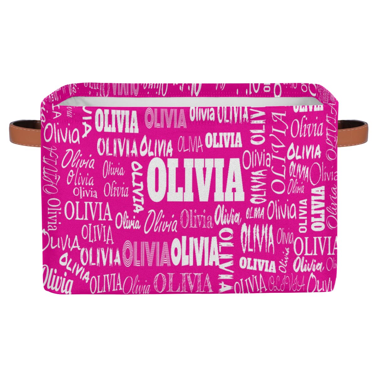 KFNHN Personalized Foldable Storage Basket with Name, Laundry Hamper Dirty Clothes Pet Toys Storage Bin with Handles for Shelf Home Closet Kitchen, Deep Pink Color