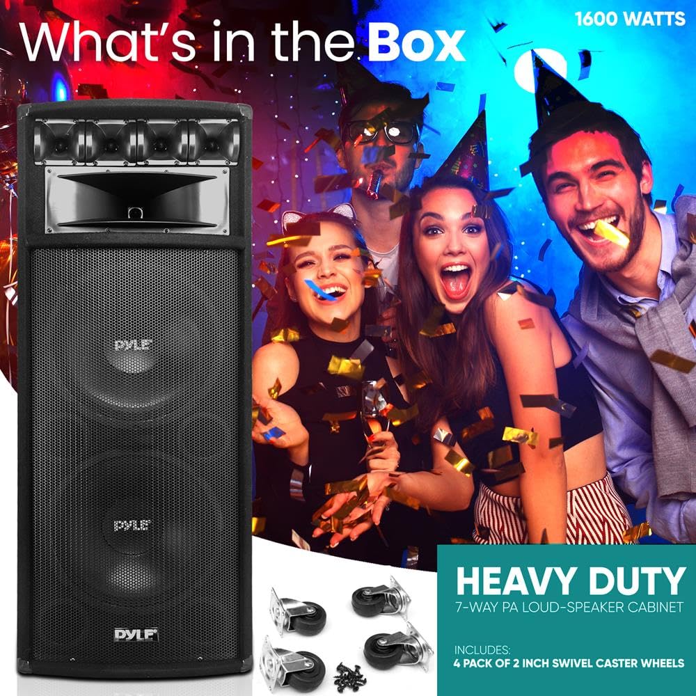 Pyle Sistema Altoparlante PA Portatile, Speaker 1600 Watt, Suono Stereo da Esterno con Doppi Woofer da 30 cm, Tweeter Piezo da 8,6 cm, Cassa Tromba 12,7 x 30,5 cm, Crossover Integrato