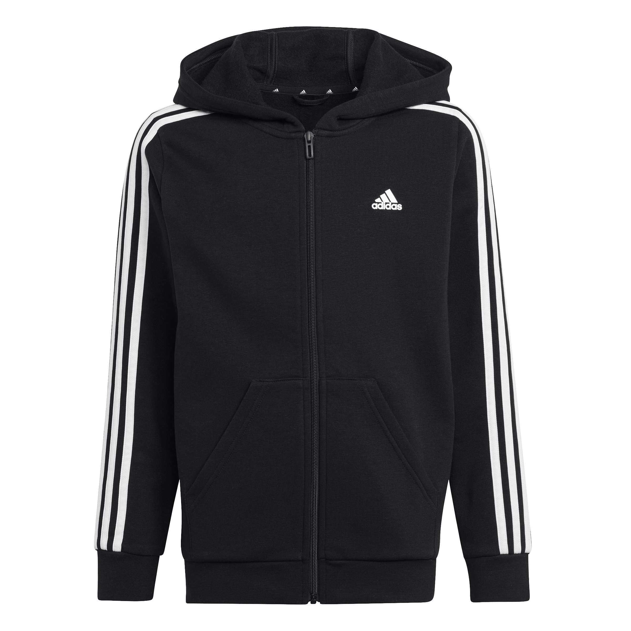 Adidas Essentials 3-Stripes Fleece Full-Zip Hoodie Felpa Unisex - Bambini e Ragazzi (Pacco da 1)