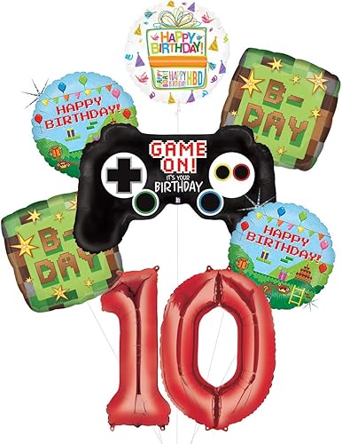 Miniatura 2 de Videojuego 10º cumpleaños suministros Miner Pixelated TNT globo ramo decoraciones