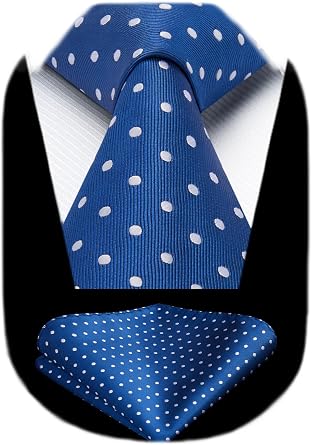 HISDERN Polka Dot Ties for Men Classic Silk Ties and Pocket Square Formal Business Necktie Handkerchief Wedding Party