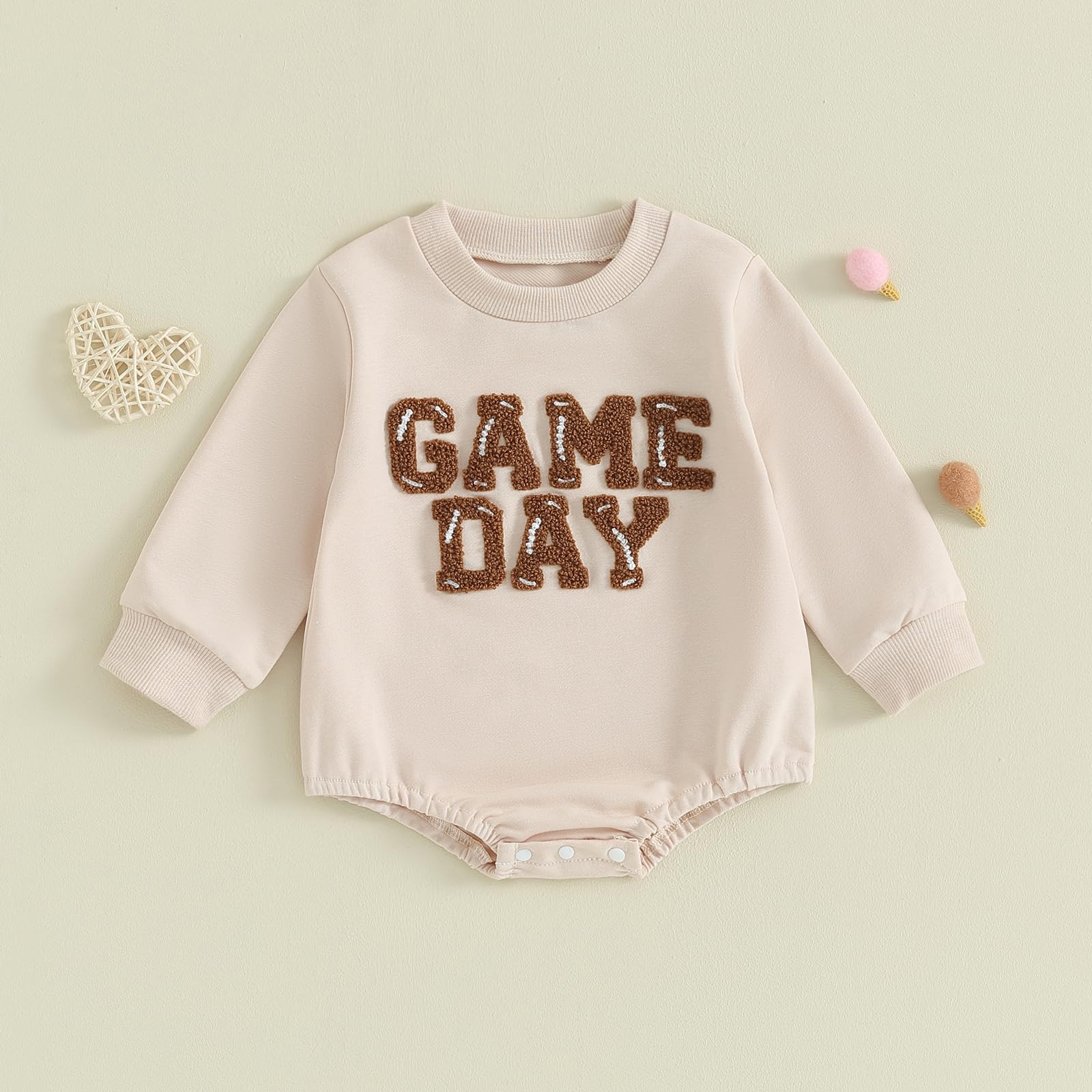 Baby Girl Boy Football Outfit Game Day Sweatshirt Romper Long Sleeve Shirt Onesie Fall Winter Clothes (Cream Game Day, 0-3 Months)