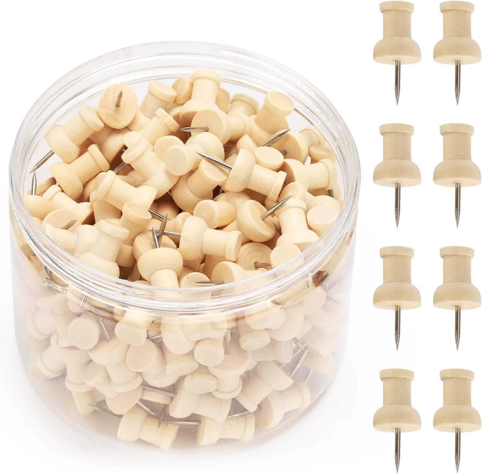 100 Pcs Large Wooden Push Pins Thumb Tacks Cork Board Push