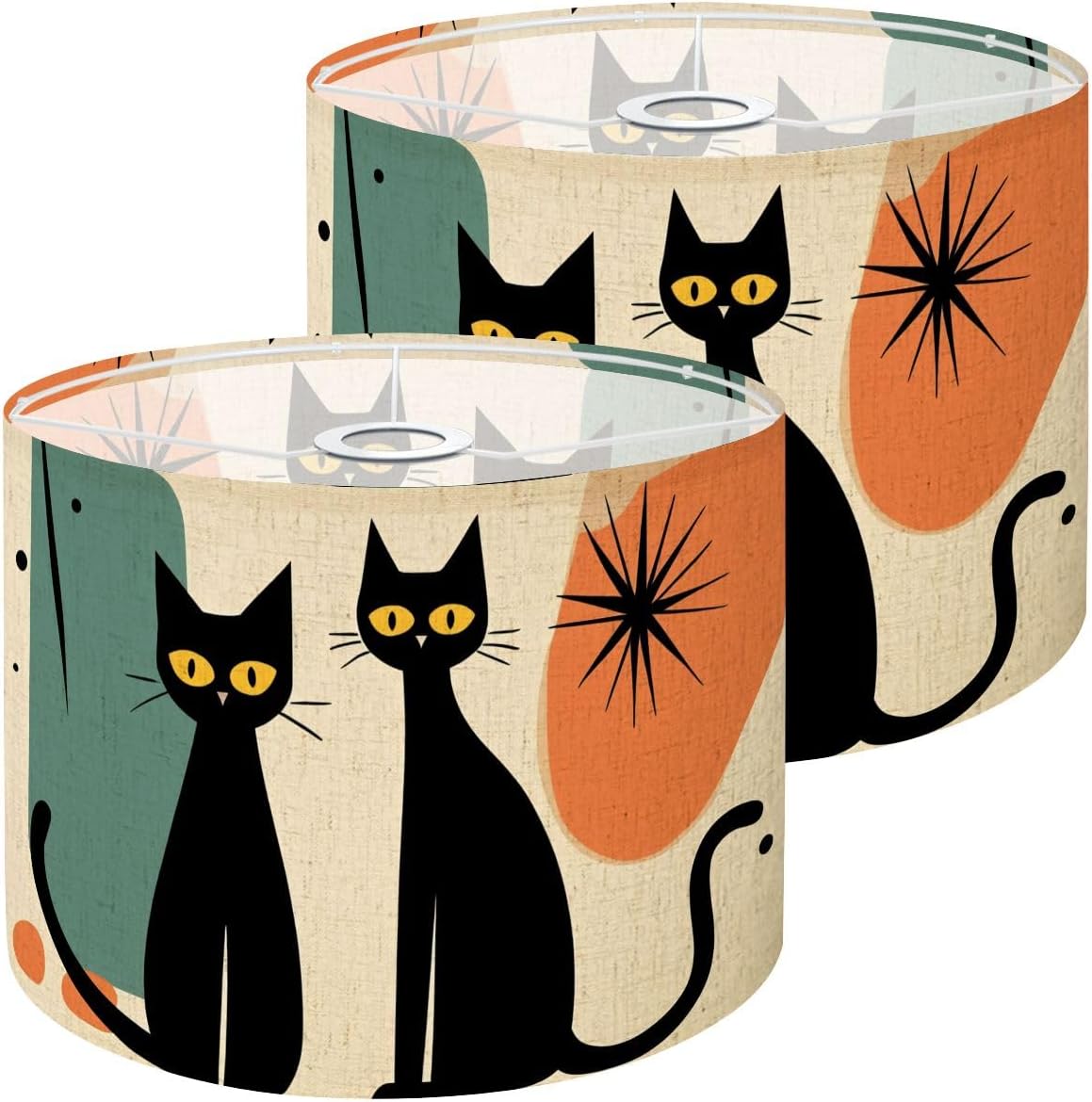 Lamp Shades Large Lamp Shade Black Cat Retro Atomic Mid Century Halloween Modern Living Linen Shade for Pendant Light Table Lampshade Floor Lampshades Drum Light Cover set of 2 Replacement