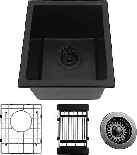 Miniatura 79 de Fregadero de cocina blanco, fregadero de barra blanca de 17 pulgadas, fregadero de barra de montaje inferior de 17 x 19 x 10 pulgadas