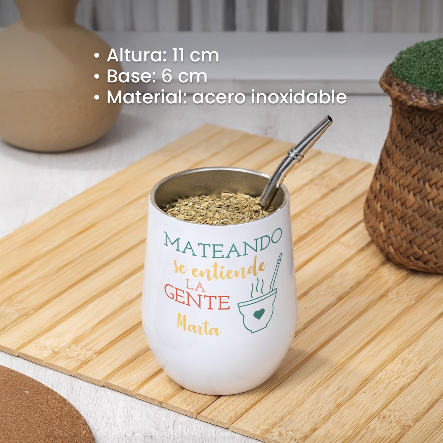 Regalo Original - Mate Personalizado con Foto - Acero Inoxidable 250ml - Doble Pared Térmica - Con Bombilla y Cepillo - Ideal para Regalos Especiales