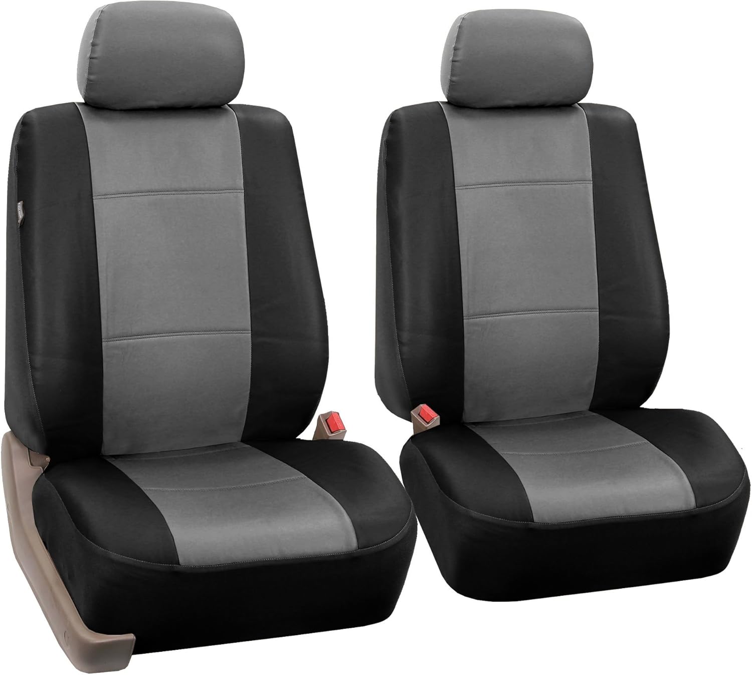 FH Group Car Seat Covers Front Set Classic Exquisite Leather Bucket Seat Covers-Gray Black for Low Back Seat, Universal Fit, Automotive Seat Covers,Airbag Compatible Car Seat Cover for SUV, Sedan,Van