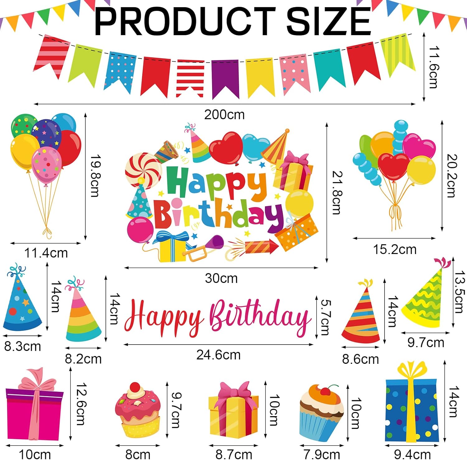 14 Pcs Birthday Car Decorations Door Decorations Birthday Banners Reflective Magnet Stickers Balloon Box Colorful Magnets for Car Refrigerator Door Metal Surface(Cake) - Image 7