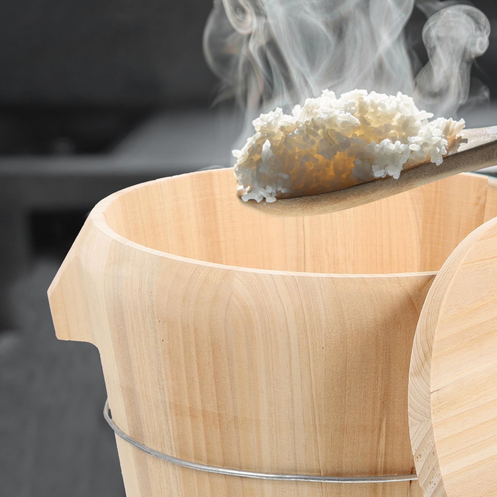 Alipis Vaporera de Arroz Cubo al Vapor Artesanal de Madera Diseño de Fondo Móvil y Aroma Natural para Cocinar al Vapor en Cocina Tradicional