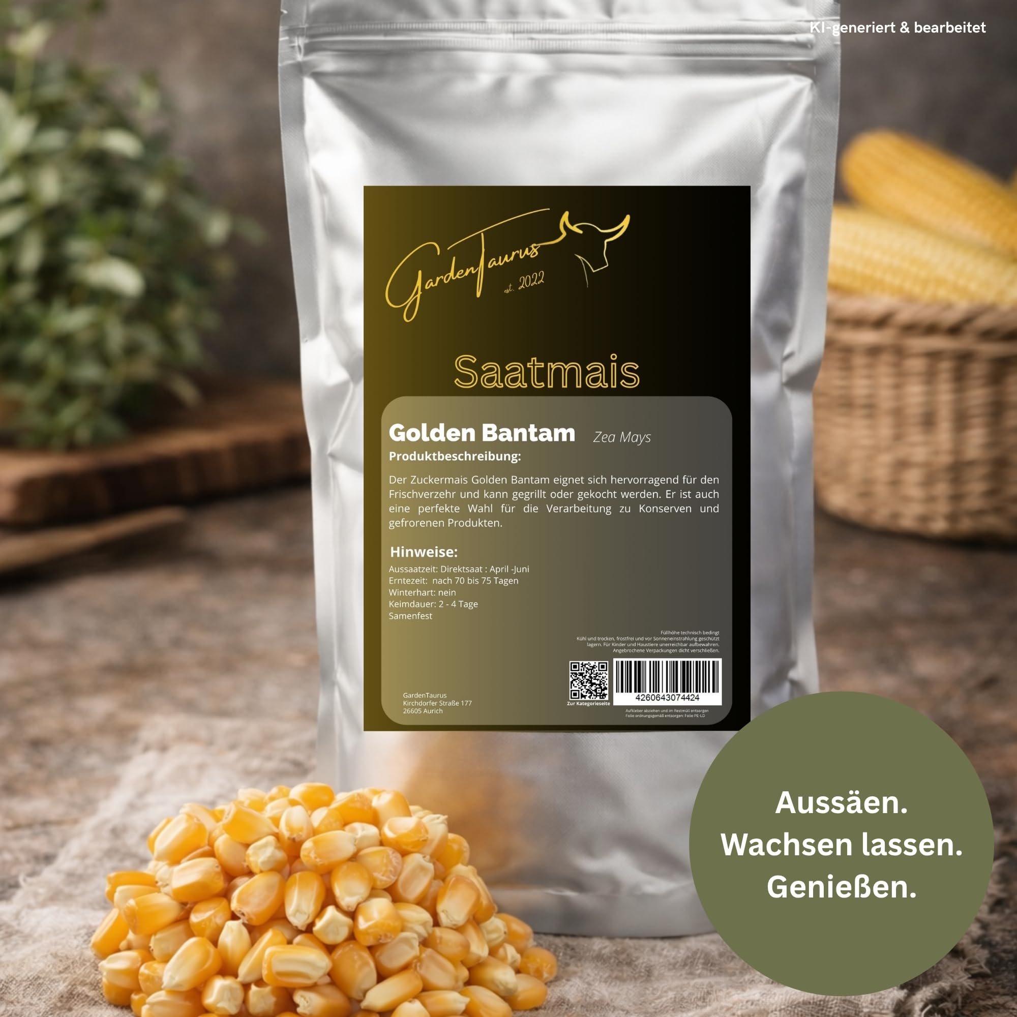 Zuckermais Golden Bantam | Profi Saatgut | sehr süße Sorte | Bantam-Mais mit kurzer Vegetationsperiode | sehr vitaminreich | anbausicher (1000 g)