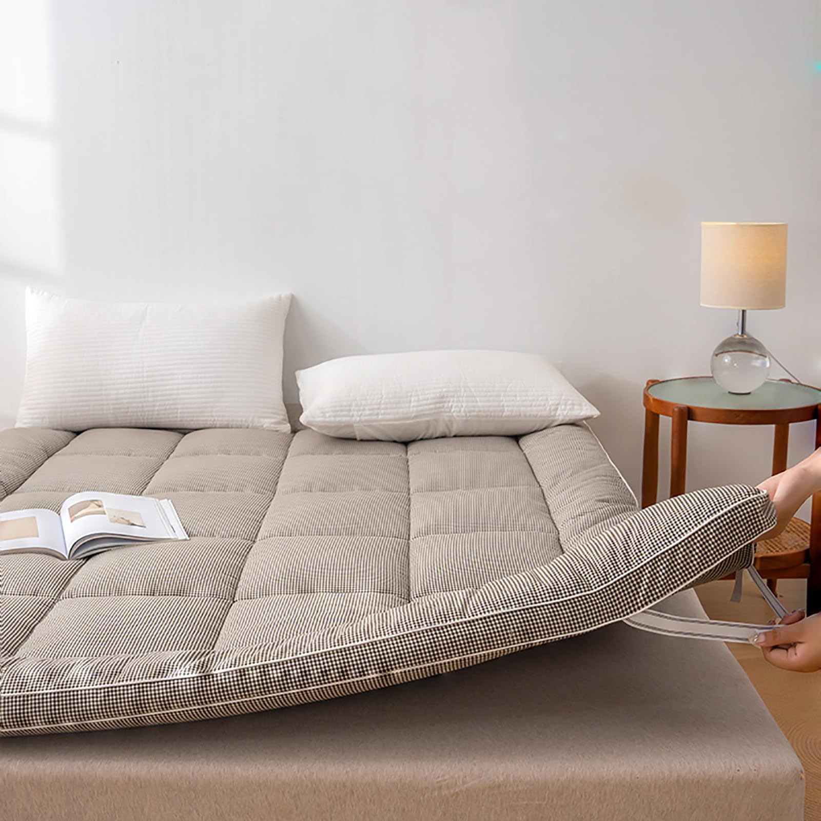 Faltbare Futon-Matratze, tragbar, gesteppt, Camping-Matratze, dicke Tatami-Matte, aufrollbare Matratze, Schlafunterlage für Sofa, Zuhause und Camping (120 x 203 cm), braun)