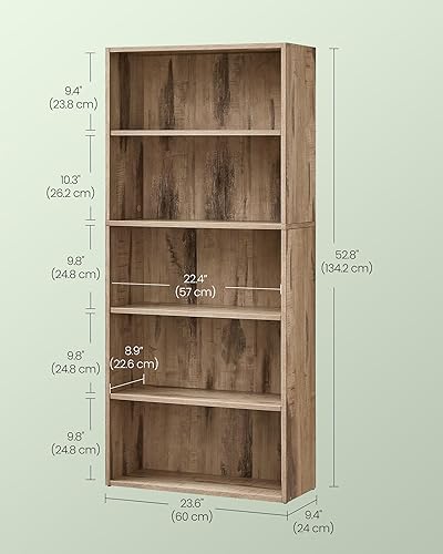 Miniatura 3 de VASAGLE Librería, 23.6 pulgadas de ancho, estantería abierta de 5 niveles con estantes de almacenamiento ajustables, unidad de pie, marrón camello