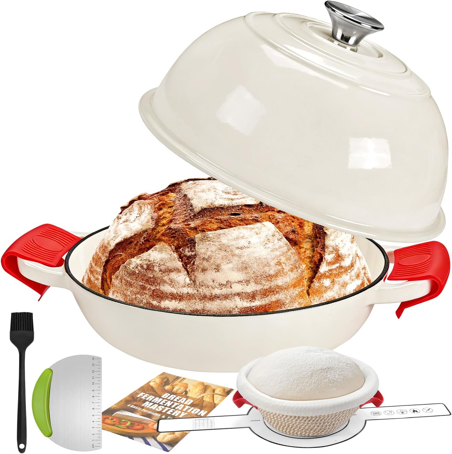 GGC 6QT Sourdough Dutch Oven Kit, 7-Piece Enameled Cast Iron Bread Oven