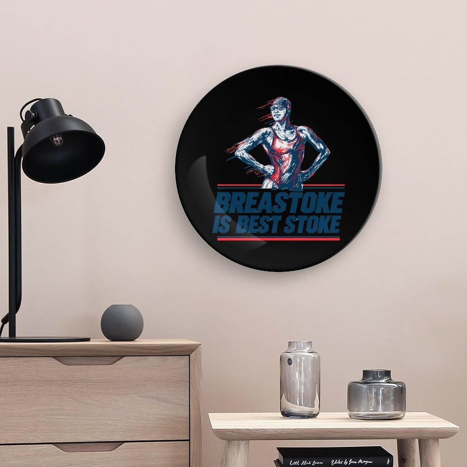 Funny Swimming Breaststroke Decorative Plates for Display Ceramic Plate Tray with Stand Hanger Home Decor