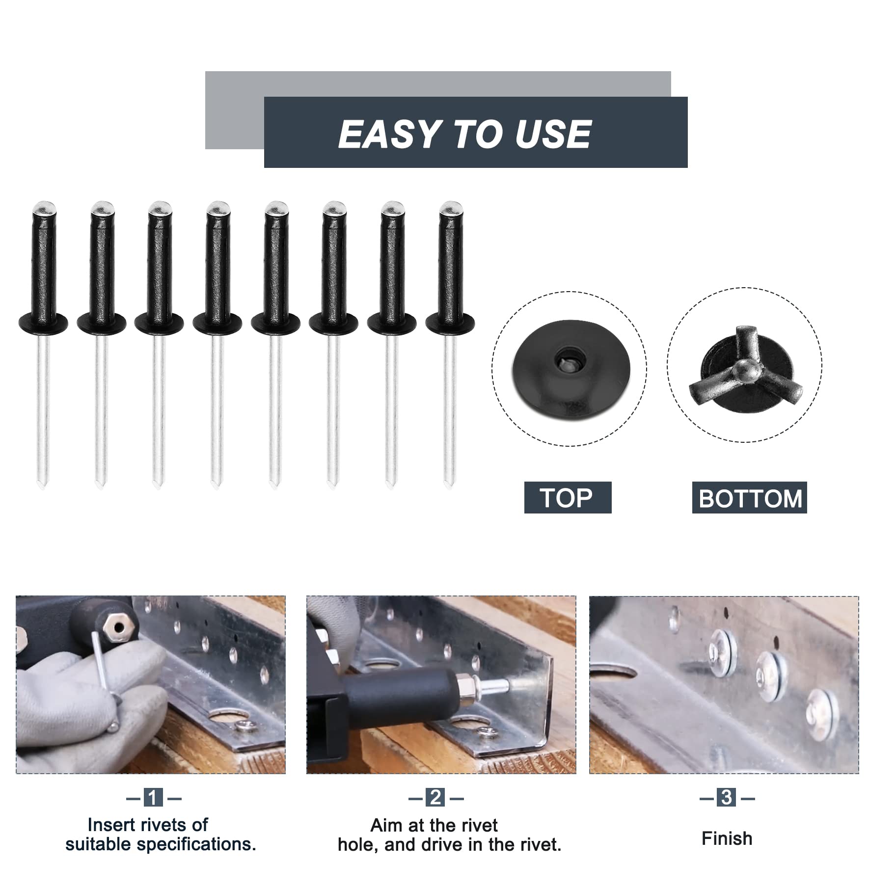 Black Tri Grip Rivets - 50 Pack -5 Black Tri Grip Rivets - 50 Pack -5