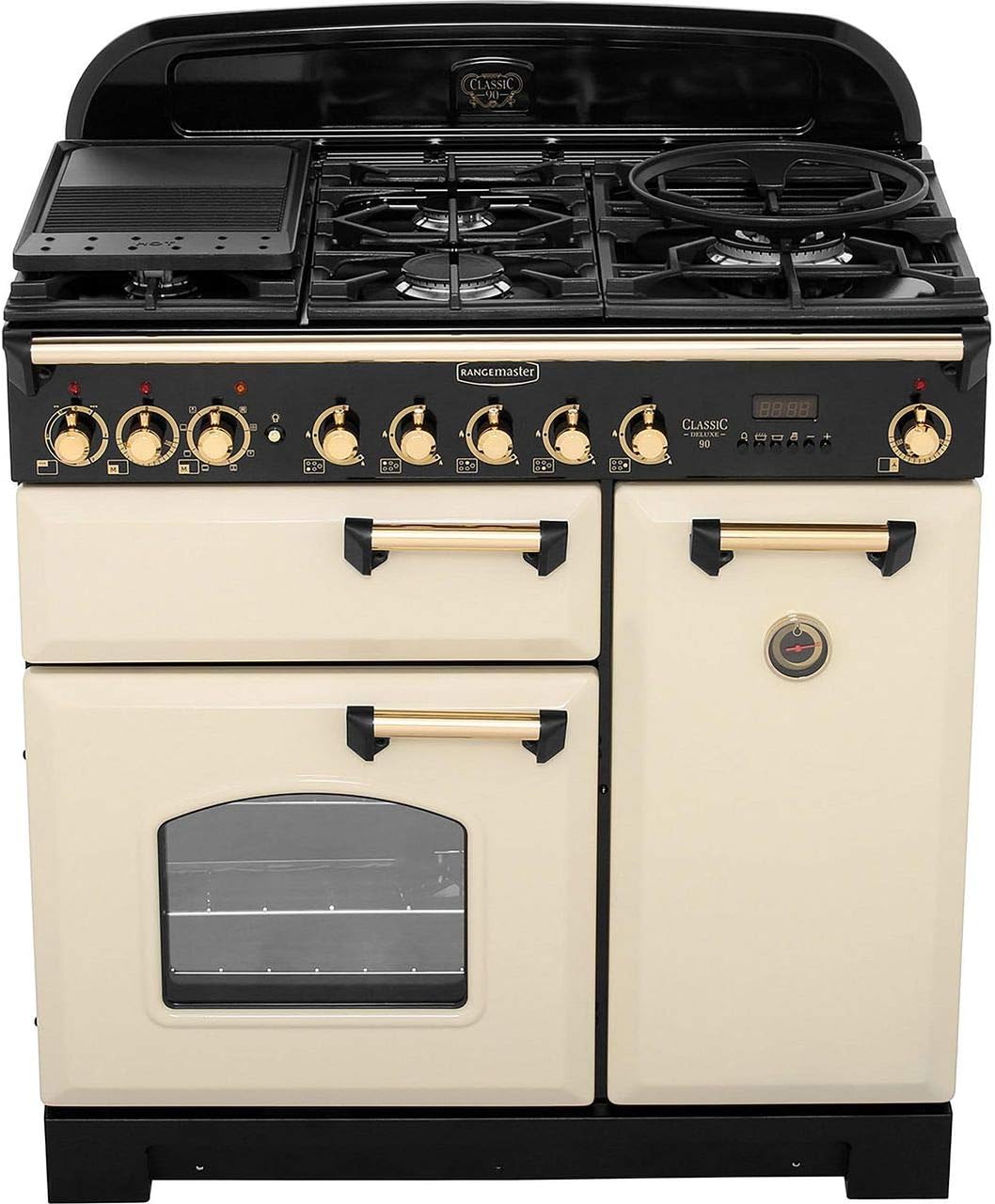 Rangemaster Classic Deluxe CDL90DFFCR/B 90cm Dual Fuel Range Cooker - Cream / Brass