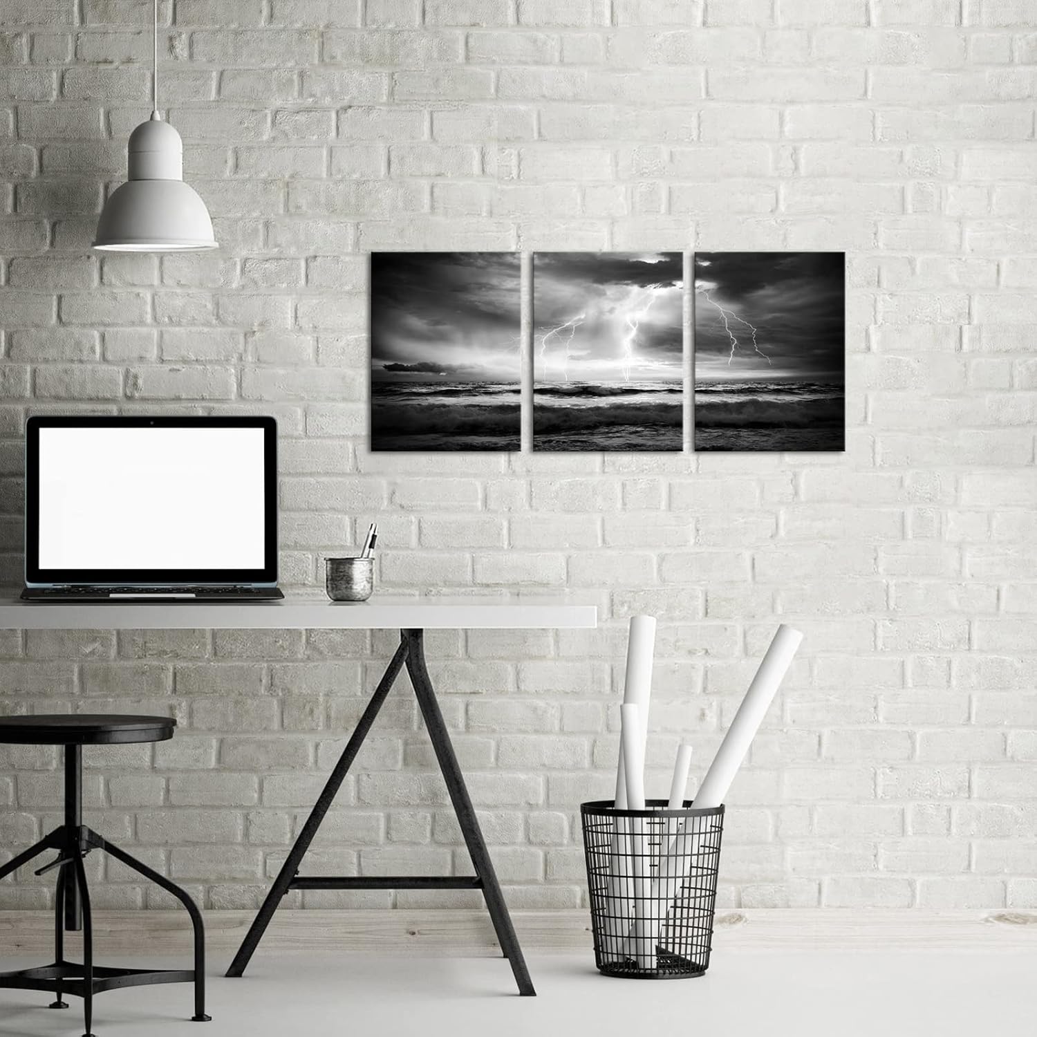 Artmyharbor Black and White Picture Lightning Storm Canvas Print Bathroom Wall Decor 12X16 inches
