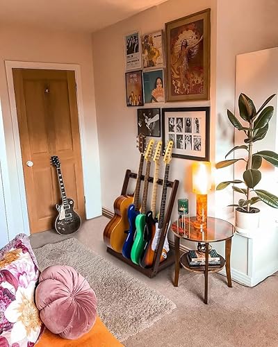 Miniatura 7 de STRICH SMT-10 - Soporte para guitarras múltiples guitarras, de madera dura para 5 bajo eléctrico o 3 guitarras acústicas, soporte acolchado para