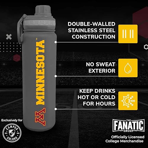 Vista 488 de Campus Colors Botella de agua de acero inoxidable de la NCAA, tapa giratoria, 24 onzas, clip de transporte, mantiene tus bebidas calientes o frías